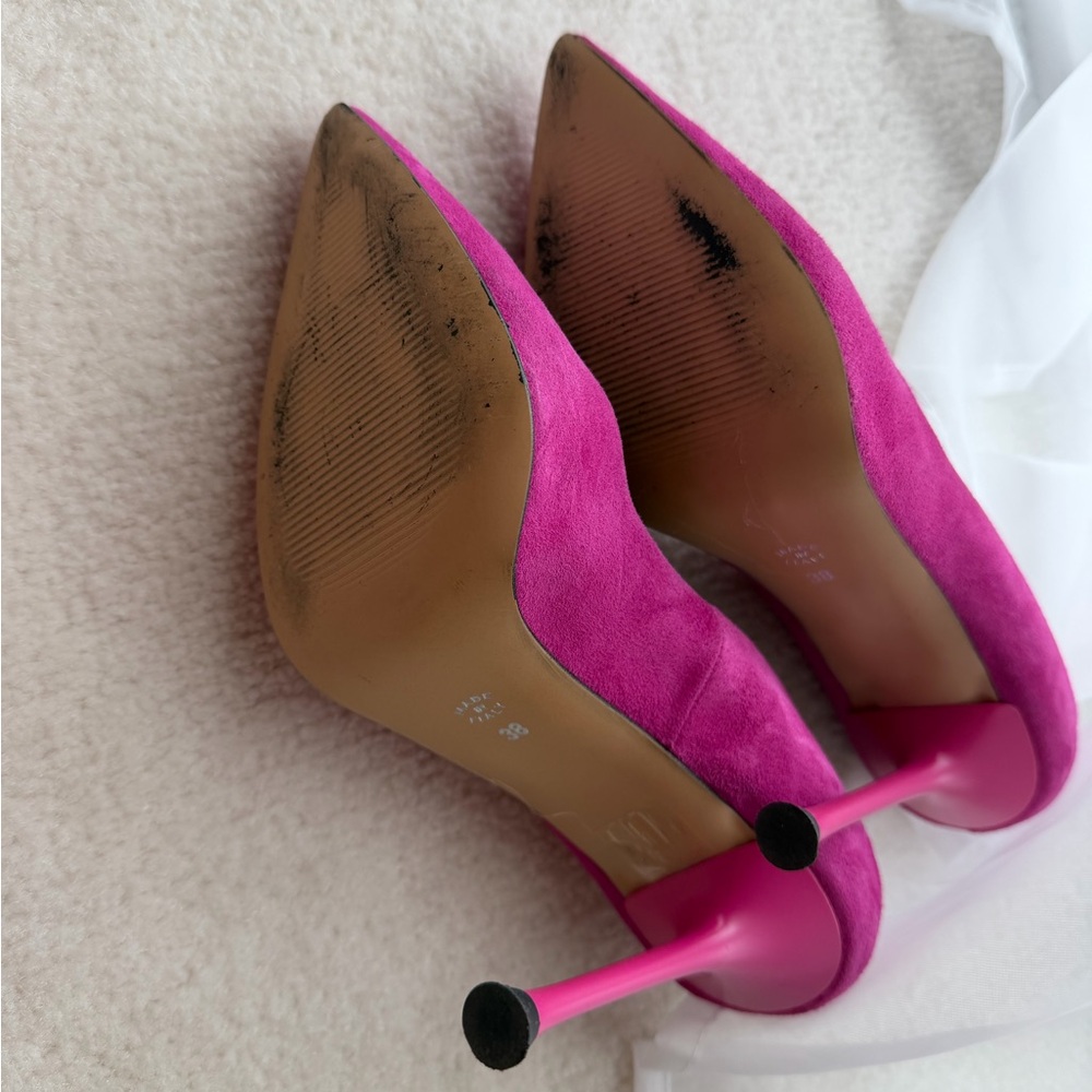 Isabella Lorusso Italian Pink Fuchsia Wave Suede Heels - Picture 7 of 11